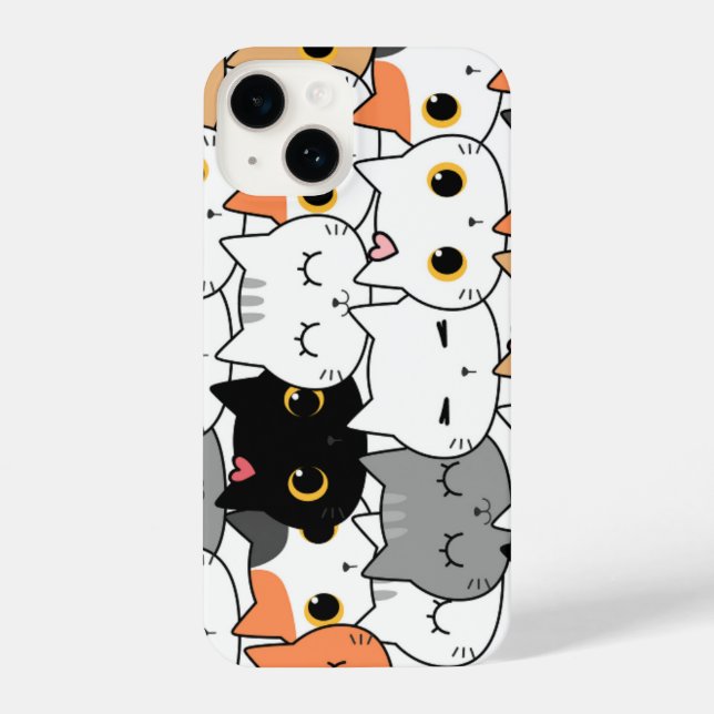 Cute Kawaii Cat Faces Pattern  iPhone Hülle (Rückseite)