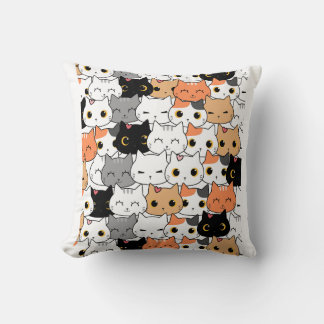 Cute Kawaii Cat Faces Pattern  Kissen