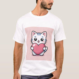 Cute Kawaii Cat Hugging Giant Pink Heart Sticker ✨ T-Shirt