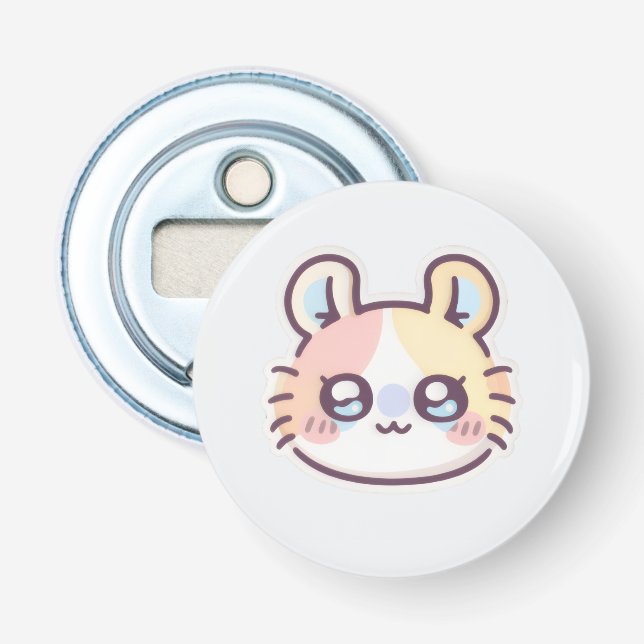 Cute Kawaii Cat Pin – Adorable Kitty Button Badge Flaschenöffner (Vorderseite)