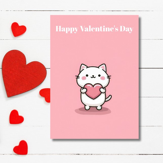 Cute Kawaii Cat with Heart Valentine`s Day Card  Karte (Von Creator hochgeladen)