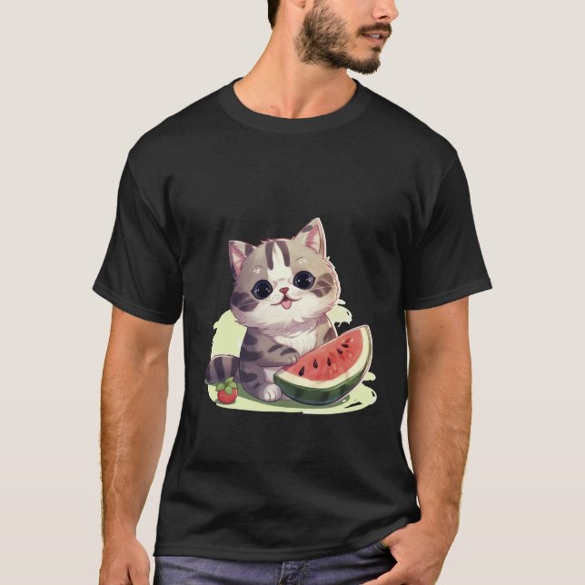 Cute Kawaii Cat with Watermelon Summer Art ✨🐾🍉 T-Shirt (Vorderseite)