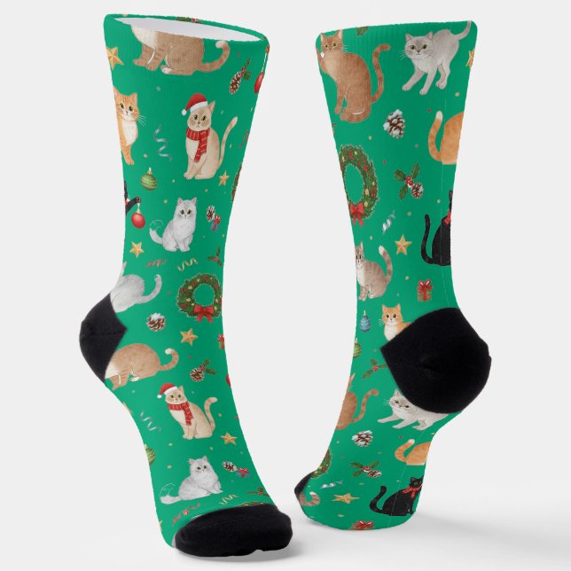 Cute Kawaii Cats & Christmas Decorations Socks Socken (Gewinkelt)