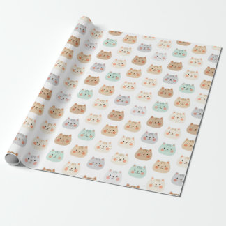 Cute Kawaii Cats Hand-Drawn Illustrations Pastel  Geschenkpapier