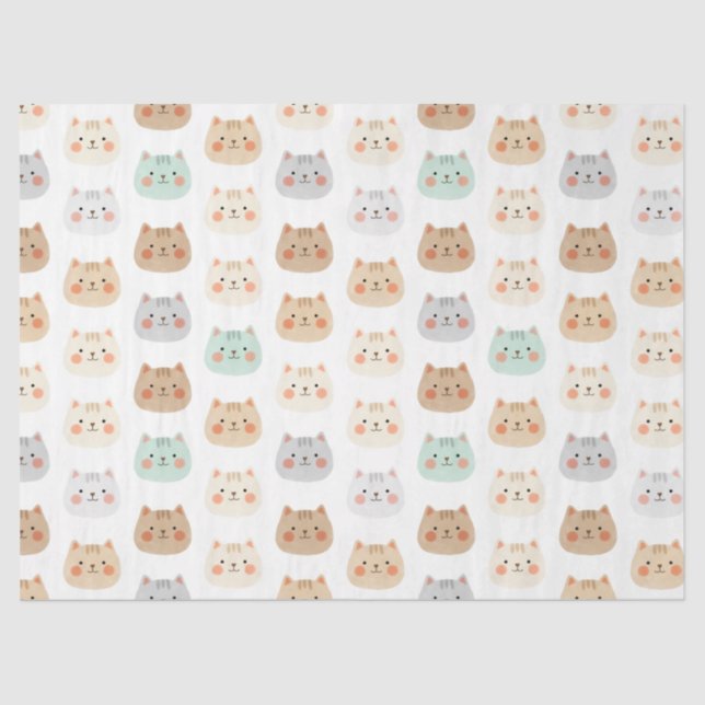 Cute Kawaii Cats Hand-Drawn Illustrations Pastel  Seidenpapier (Vorderseite)