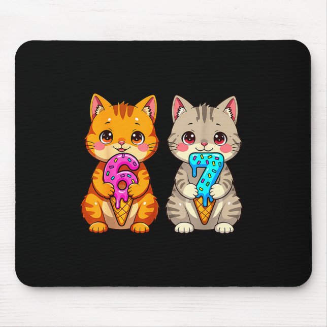 Cute Kawaii Cats Neko 67 Drip Meme Funny Six Seven Mousepad (Vorne)