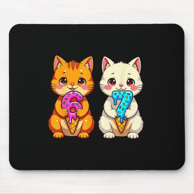 Cute Kawaii Cats Neko 67 Drip Meme Funny Six Seven Mousepad (Vorne)