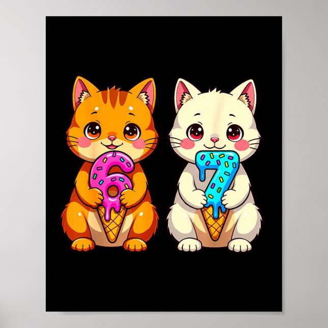 Cute Kawaii Cats Neko 67 Drip Meme Funny Six Seven Poster (Vorne)