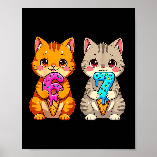 Cute Kawaii Cats Neko 67 Drip Meme Funny Six Seven Poster (Vorne)