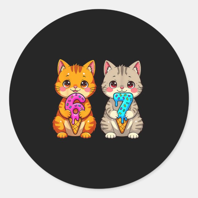 Cute Kawaii Cats Neko 67 Drip Meme Funny Six Seven Runder Aufkleber (Vorderseite)
