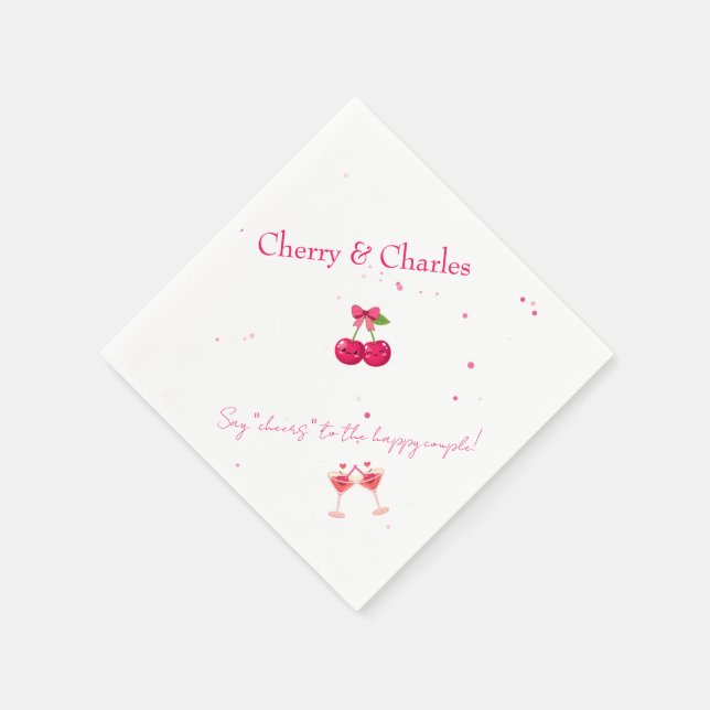 Cute Kawaii Cherry Couple Pink & Red Wedding  Serviette (Ecke)