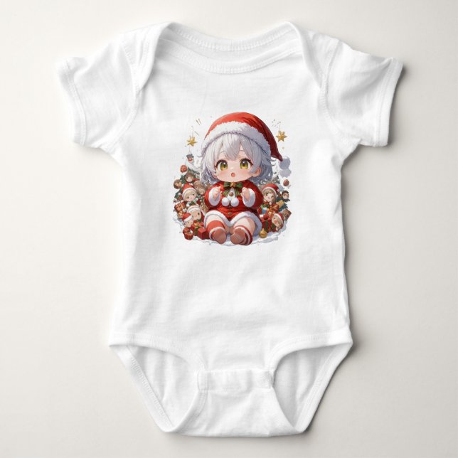Cute Kawaii Chibi Anime Girl Santa Christmas Holid Baby Strampler (Vorderseite)