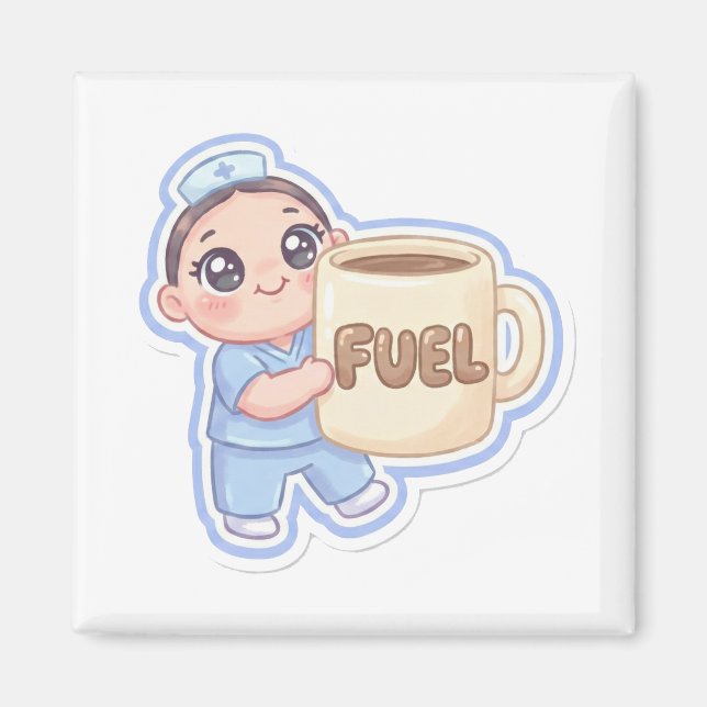 Cute Kawaii Chibi Nurse Giant Coffee Fuel Magnet (Vorne)
