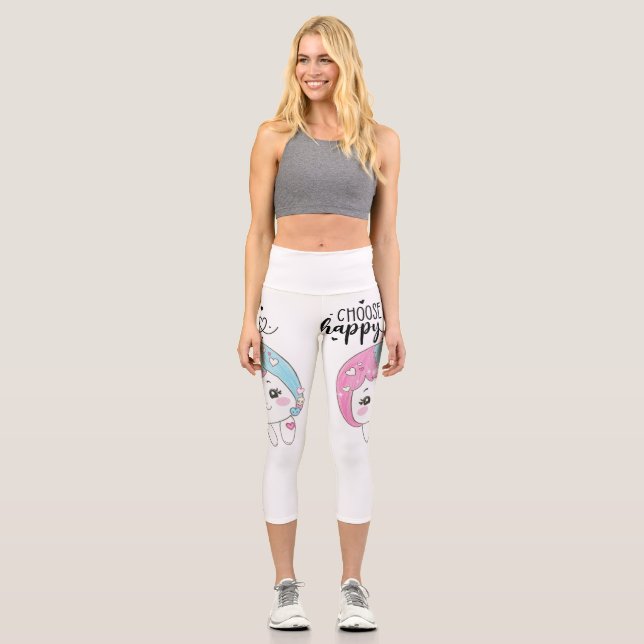 Cute Kawaii “Choose Happy”  – Adorable Posi Capri Leggings (Vorderseite)