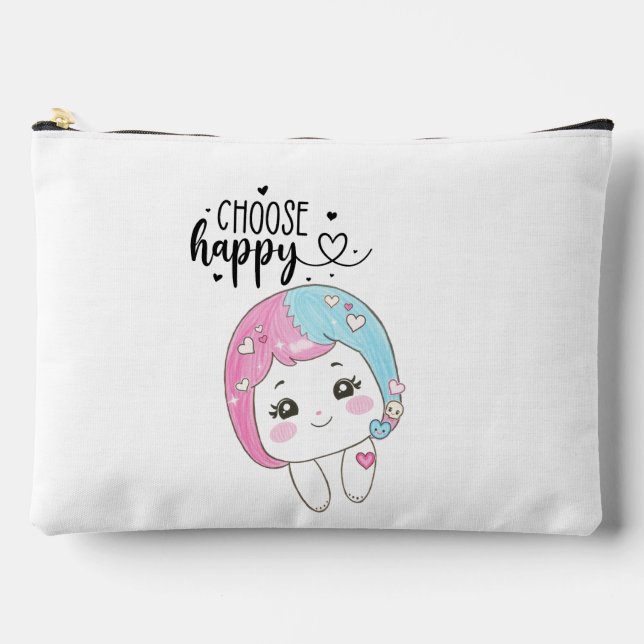 Cute Kawaii “Choose Happy”  – Adorable Posi Zubehörtasche (Vorderseite)