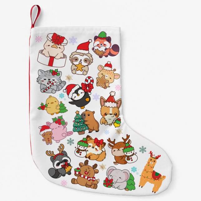 Cute Kawaii Christmas Animal Pattern Stocking Kleiner Weihnachtsstrumpf (Vorderseite)