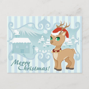 Cute kawaii Christmas cartoon reindeer Feiertagspostkarte