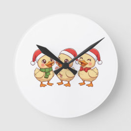 Cute Kawaii Christmas Ducks | Festive Holiday  Runde Wanduhr
