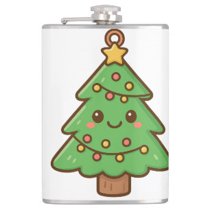 Cute Kawaii Christmas Tree Shirt • Cute Holiday Gi Flachmann