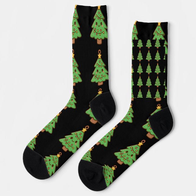 Cute Kawaii Christmas Tree Shirt • Cute Holiday Gi Socken (Linkes Detail)