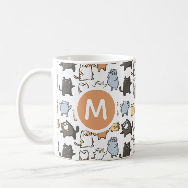 Cute Kawaii Chubby Cartoon Cat Seamless Pattern Ar Kaffeetasse (Links)