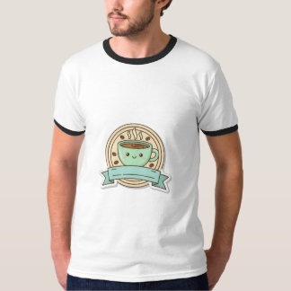 Cute Kawaii Coffee Cup Badge with Coffee Beans T-S T-Shirt