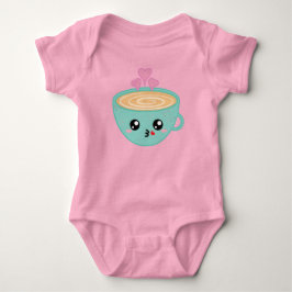 Cute Kawaii Coffee Cup with Heart Steam Art Baby Strampler