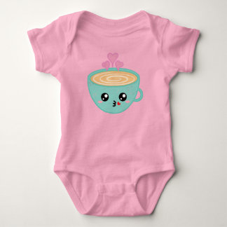 Cute Kawaii Coffee Cup with Heart Steam Art Baby Strampler