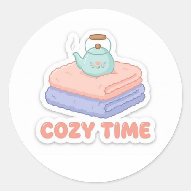 Cute Kawaii "Cozy Time" Sticker  (Vorderseite)