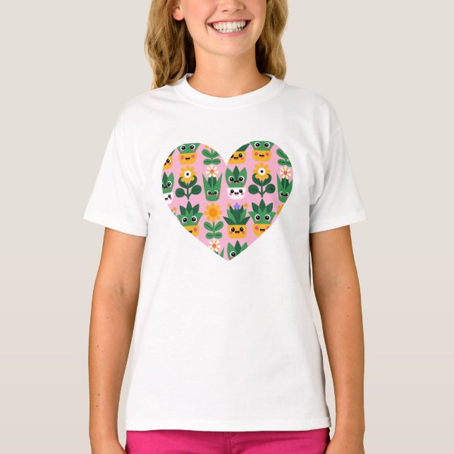 Cute Kawaii Customizable Pot Plant Print T-Shirt (Vorderseite)