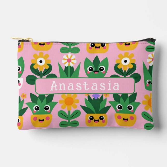 Cute Kawaii Customizable Pot Plant Print Zubehörtasche (Vorderseite)