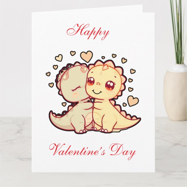 Cute Kawaii Dinosaur Couple Valentine’s Day Card Dankeskarte (Vorderseite)