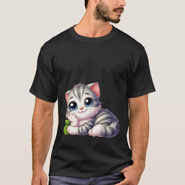 Cute Kawaii Dreamy Grey Kitten Blue Eyes Cat  T-Shirt (Vorderseite)
