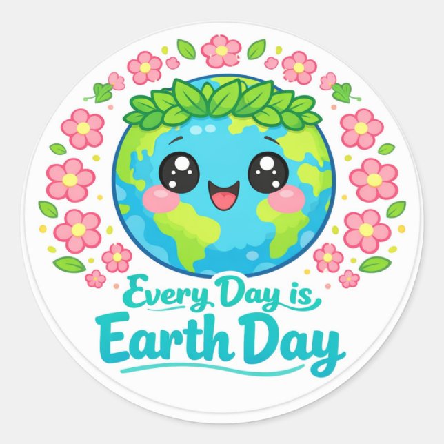 Cute Kawaii Earth Day Round Sticker (Vorderseite)