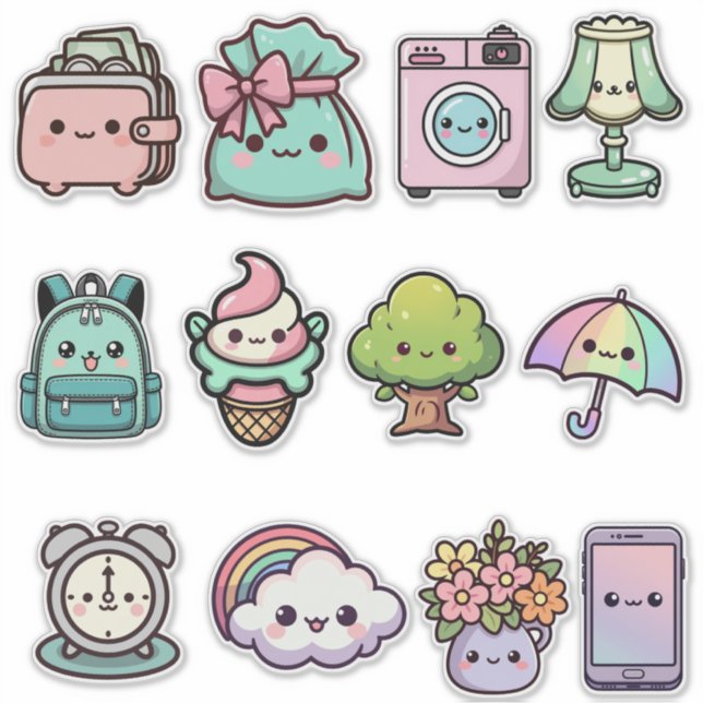 Cute Kawaii Everyday Sticker Bundle – Adorable Lif (Vorderseite)