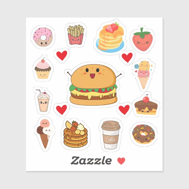 Cute Kawaii Food Stickers Aufkleber (Blatt)