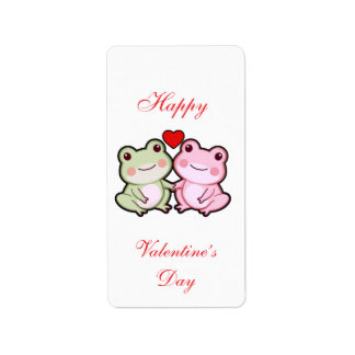 Cute Kawaii Frog Couple Valentine’s Day Card Adressaufkleber