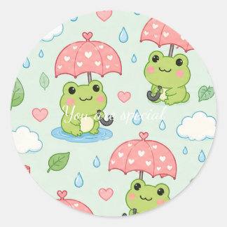 Cute Kawaii Frog Heart Umbrella Pattern Runder Aufkleber