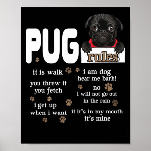 Cute Kawaii Funny Black Pug Dog Rules Gifts Poster