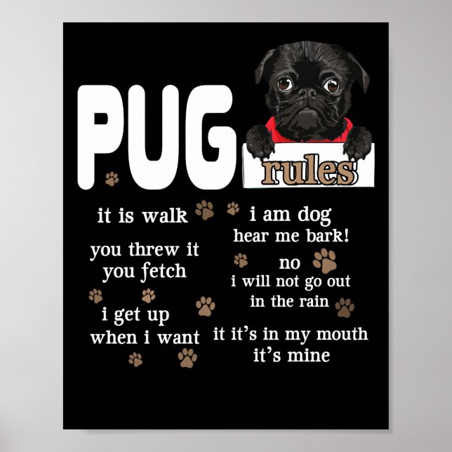 Cute Kawaii Funny Black Pug Dog Rules Gifts Poster (Vorne)
