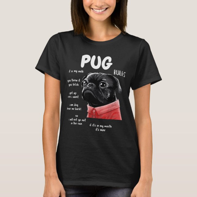 Cute Kawaii Funny Black Pug Dog Rules Men Women Ki T-Shirt (Vorderseite)