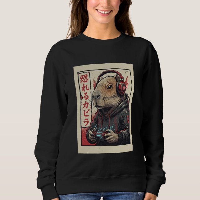 Cute Kawaii Gamer Capybara Funny Ramen Retro Japan Sweatshirt (Vorderseite)