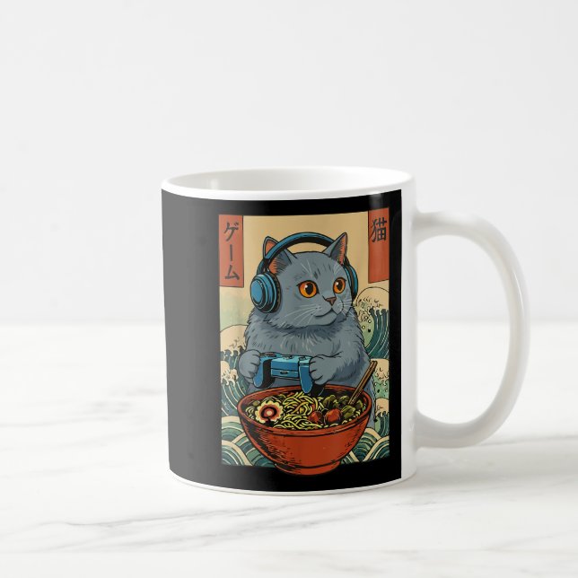 Cute Kawaii Gamer Cat Funny Ramen Retro Japanese C Kaffeetasse (Rechts)