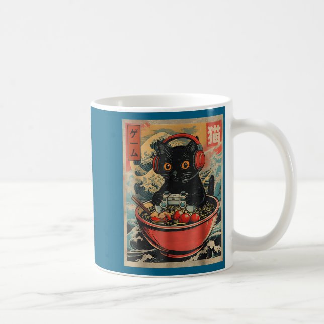 Cute Kawaii Gamer Cat Funny Ramen Retro Japanese C Kaffeetasse (Rechts)