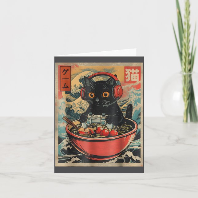 Cute Kawaii Gamer Cat Funny Ramen Retro Japanese C Karte (Vorderseite)