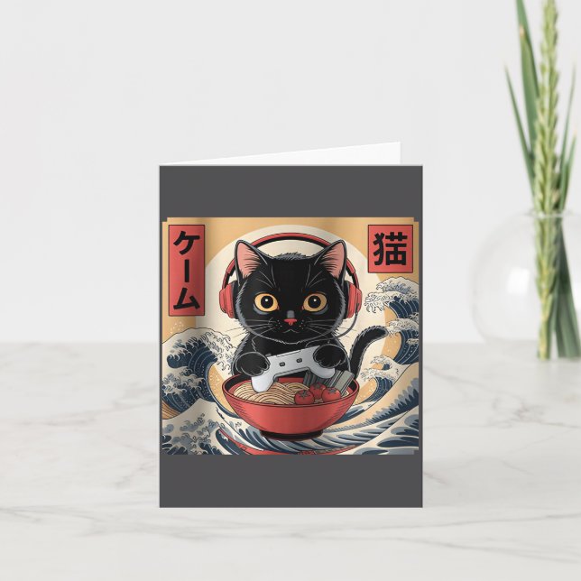 Cute Kawaii Gamer Cat Funny Ramen Retro Japanese C Karte (Vorderseite)