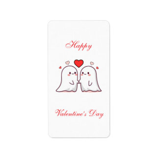 Cute Kawaii Ghost Couple Valentine’s Day Card Adressaufkleber
