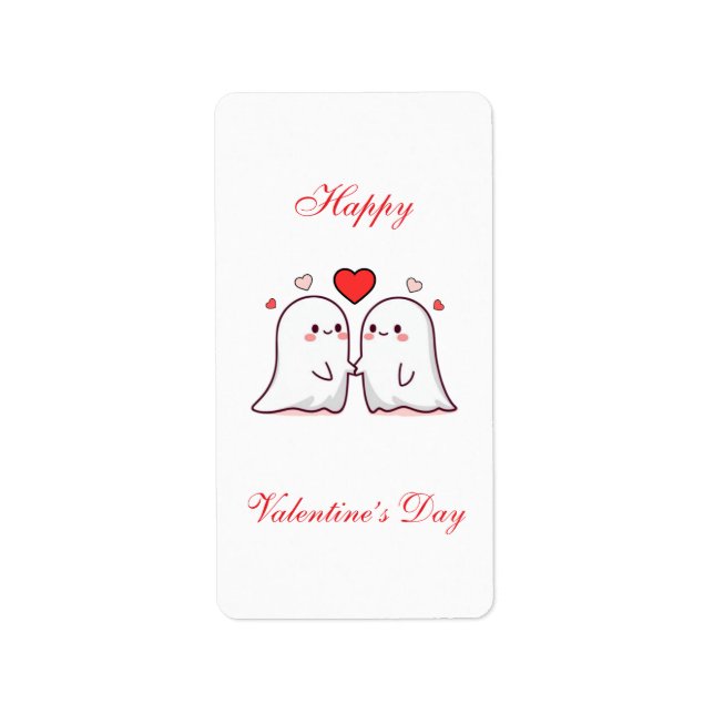 Cute Kawaii Ghost Couple Valentine’s Day Card Adressaufkleber (Vorne)
