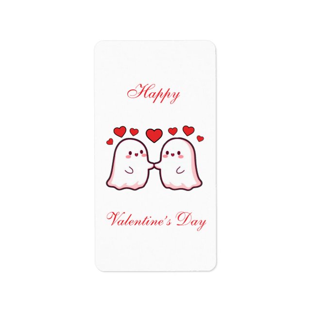 Cute Kawaii Ghost Couple Valentine’s Day Card Adressaufkleber (Vorne)