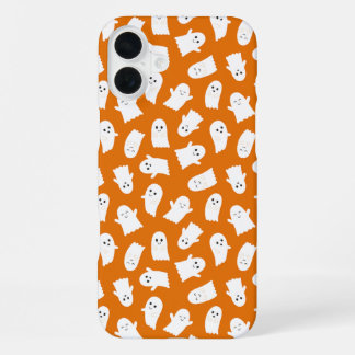 Cute Kawaii Ghost Pattern on Orange Background  iPhone 16 Plus Hülle